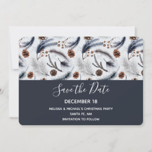 Pine Cones & Pine Needles Christmas Pattern Save The Date