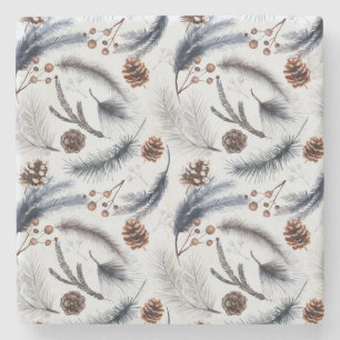 Pine Cones & Pine Needles Christmas Pattern Stone Coaster