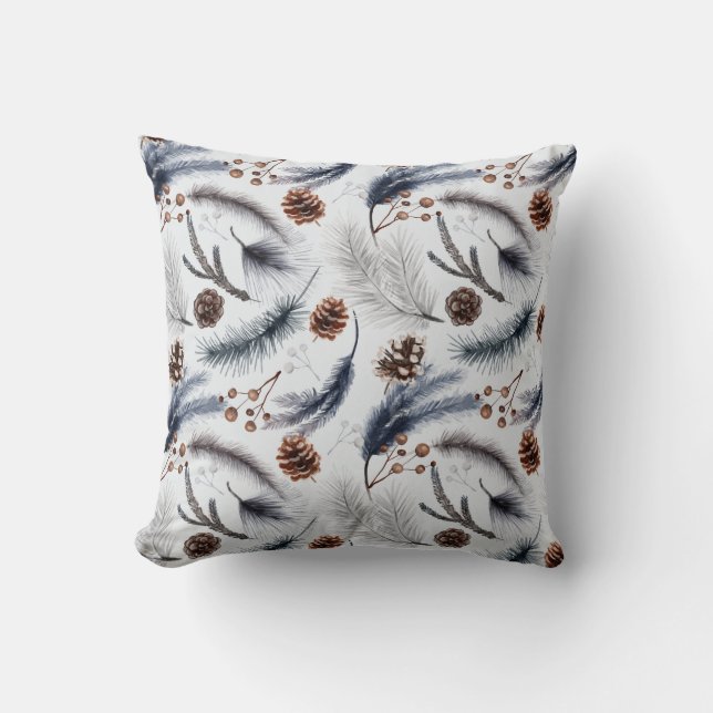 Pine Cones & Pine Needles Christmas Pattern Throw Pillow (Front)