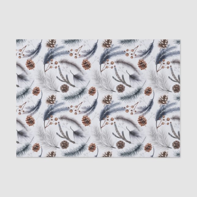Pine Cones & Pine Needles Christmas Pattern Tissue Paper (Front)