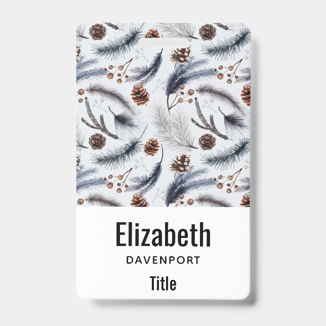  Pine Cones & Pine Needles Watercolor Pattern Badge (Front)