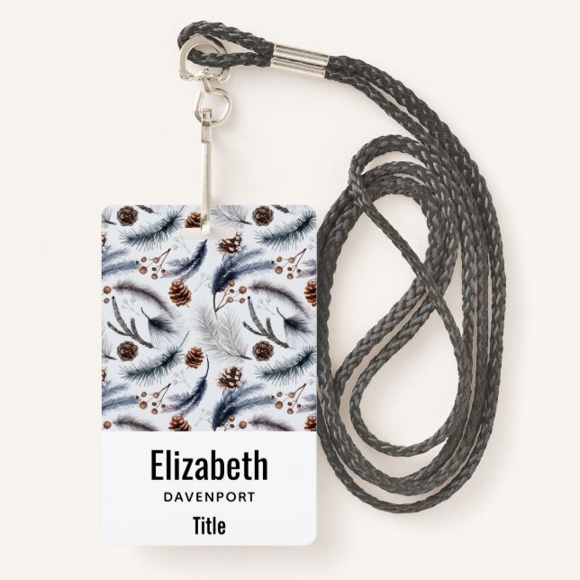  Pine Cones & Pine Needles Watercolor Pattern Badge (Front with Lanyard)