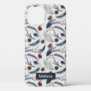 Pine Cones & Pine Needles Watercolor Pattern iPhone 12 Case