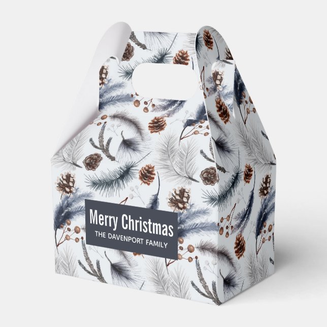 Pine Cones & Pine Needles Watercolor Pattern Favor Box (Front Side)