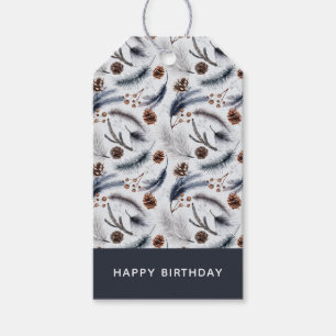 Pine Cones & Pine Needles Watercolor Pattern Gift Tags