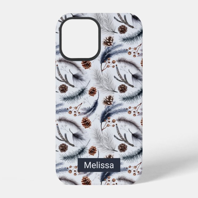 Pine Cones & Pine Needles Watercolor Pattern iPhone Case (Back)