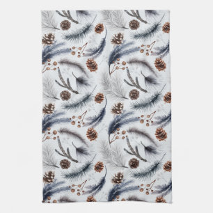 Pine Cones & Pine Needles Watercolor Pattern Kitchen Towel