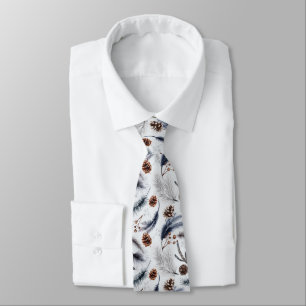 Pine Cones & Pine Needles Watercolor Pattern Tie