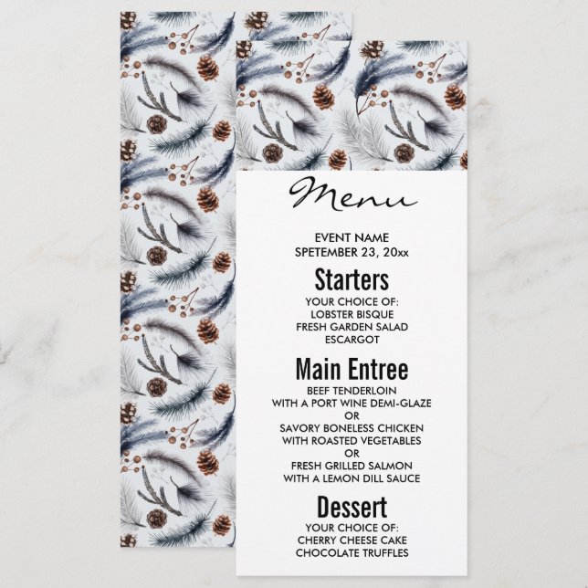 Pine Cones & Pine Needles Winter Pattern  Invitation (Front/Back)