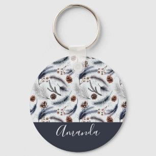 Pine Cones & Pine Needles Winter Pattern Keychain