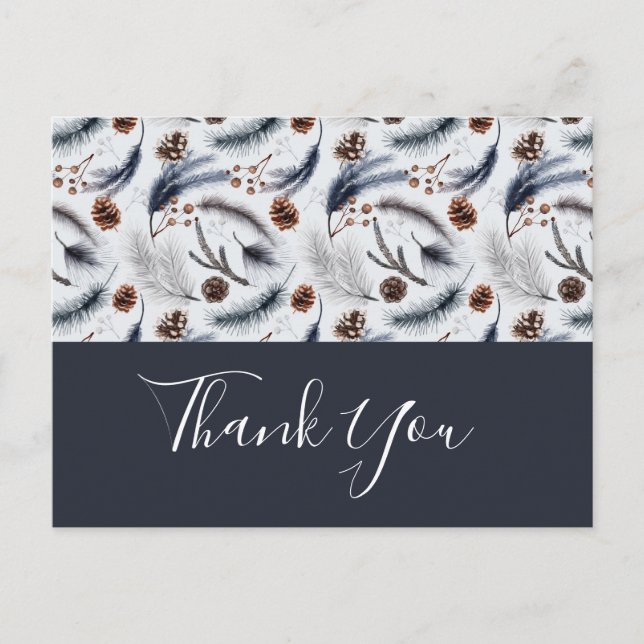 Pine Cones & Pine Needles Winter Pattern Thank You Postcard (Front)