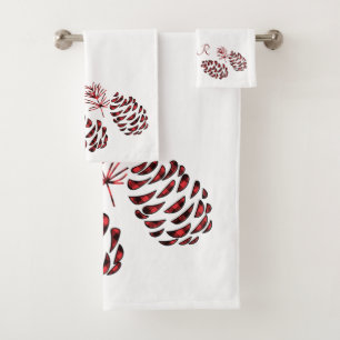 Pine Cones  Red and Black Buffalo Plaid Bath Towel Set