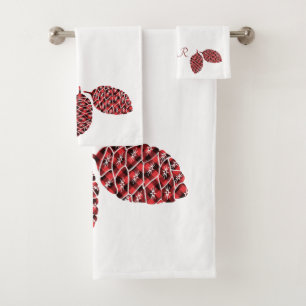 Pine Cones  Red and Black Buffalo Plaid Bath Towel Set