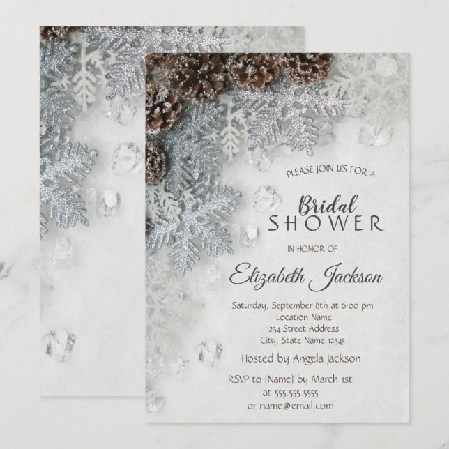 Pine Cones, Snowflakes Bridal Shower  Invitation (Front/Back)
