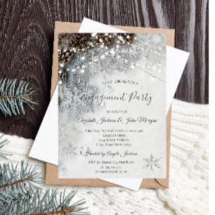 Pine Cones, Snowflakes Engagement Invitation