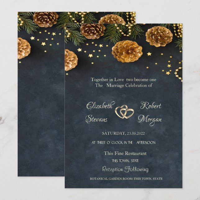 Pine Cones, Stars Wedding Invitation (Front/Back)