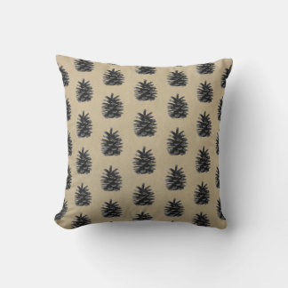 Pine cones, taupe and black patterned throw pillow