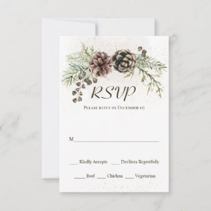 Pine Cônes verdure Mariage d'hiver Carte RSVP
