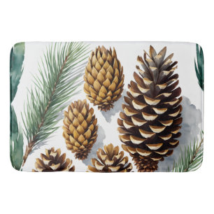 Pine Cones Watercolor Botanical Art Bath Mat