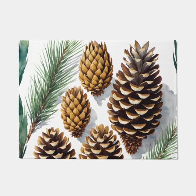 Pine Cones Watercolor Botanical Art Doormat (Front)