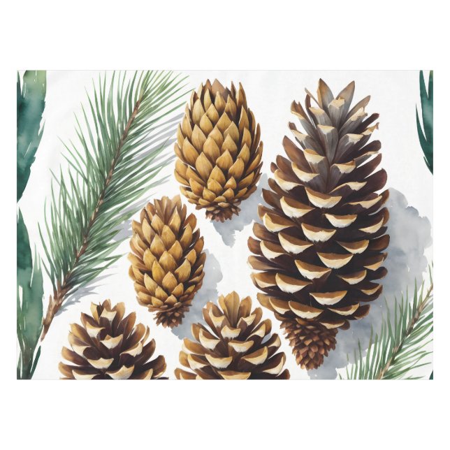 Pine Cones Watercolor Botanical Art Tablecloth (Front (Horizontal))