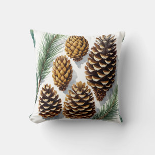 Pine Cones Watercolor Botanical Art Throw Pillow