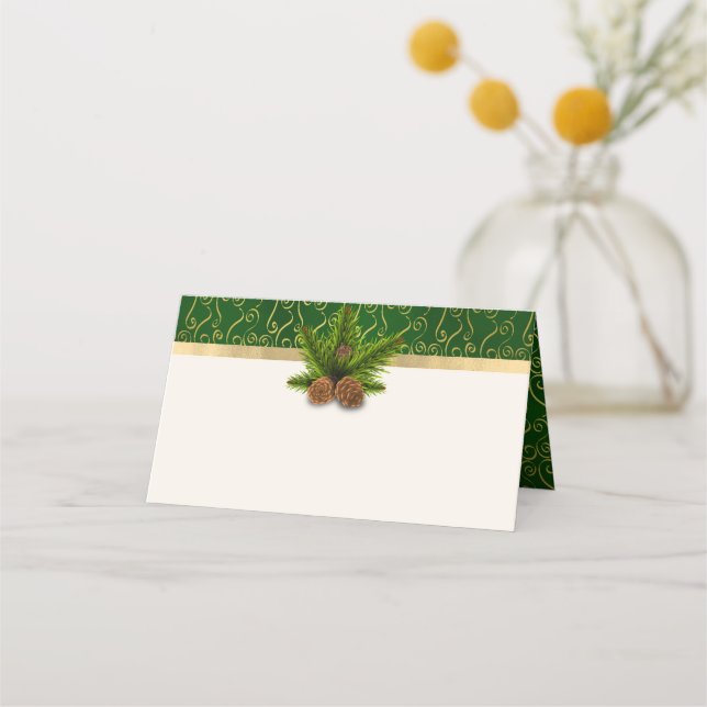 Pine Cones Winter Wedding Folded Place Card (Front)