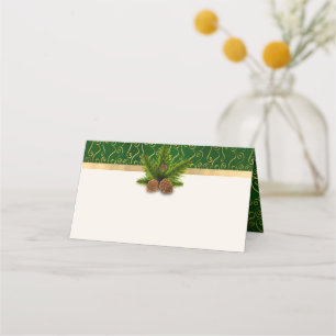 Pine Cones Winter Wedding Folded Place Card