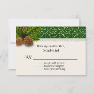 Pine Cones Winter Wedding RSVP Card