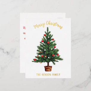 Pine Decorated Christmas Tree  Foil Holiday Postcard