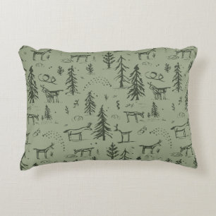 Pine Deer Lake Life - sage green woodland pattern. Accent Pillow