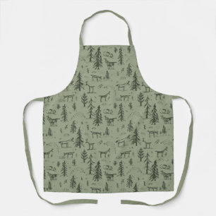Pine Deer Lake Life - sage green woodland pattern. Apron