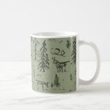 Pine Deer Lake Life - sage green woodland pattern.