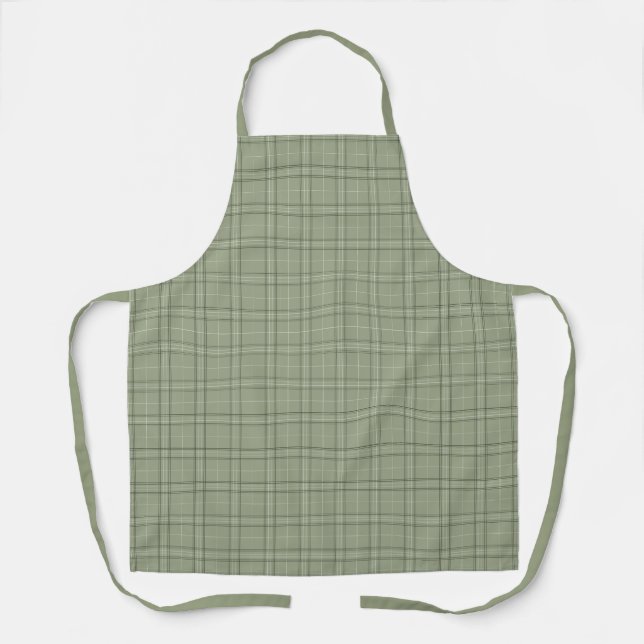 Pine Deer Plaid - sage green cabincore tartan.  Apron (Front)