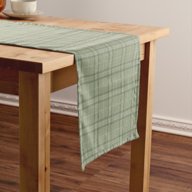 Pine Deer Plaid - sage green cabincore tartan.  Short Table Runner (In Situ)