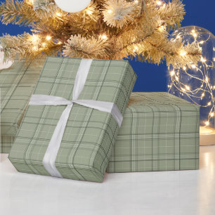 Pine Deer Plaid - sage green cabincore tartan.  Wrapping Paper