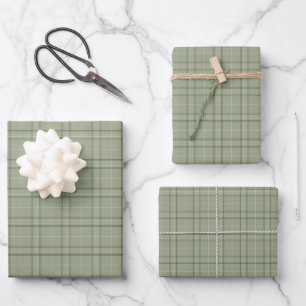 Pine Deer Plaid - sage green cabincore tartan.  Wrapping Paper Sheet