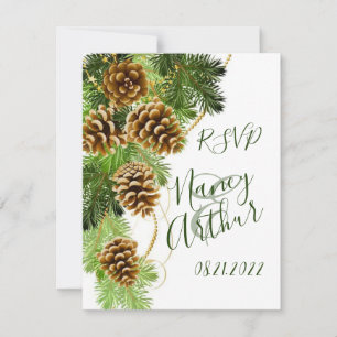 Pine d'hiver et cônes de pin Mariage Carte RSVP