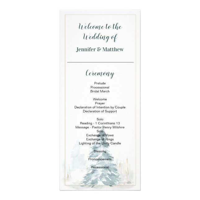 Pine d'hiver Romance Programme de mariage Cartes (Devant)