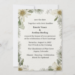 Pine & Edelweiss Floral Save the Date Wedding Invi Invitation