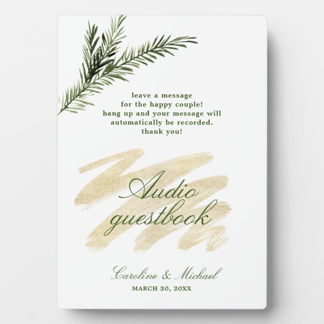 Pine, Emerald, and Gold Audio Guestbook Plaque (Front)