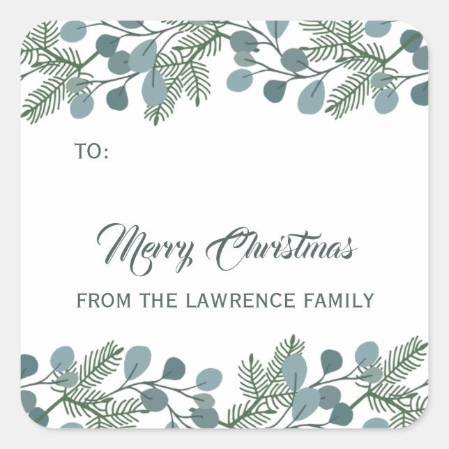 Pine Eucalyptus Foliage Christmas Holiday Gift Tag (Front)