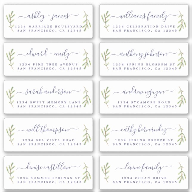 Pine Foliage Wedding Guest Address Labels (Front)