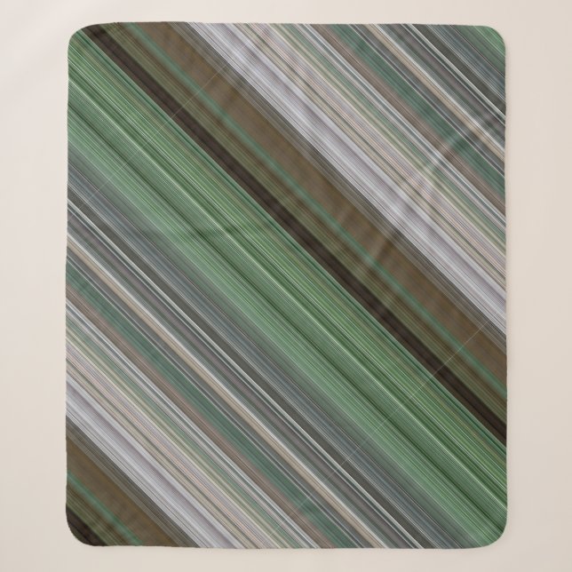 Pine Forest Brown and Green Stripe Sherpa Blanket (Front)