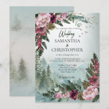 Pine Forest Burgundy Dusty Rose Watercolor Wedding