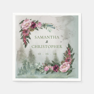 Pine Forest Dusty Rose Watercolor Wedding Napkin