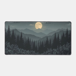 Pine Forest Full Moon  Desk Mat