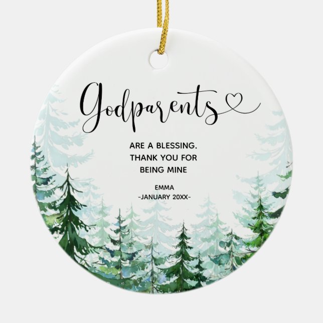 Pine Forest Godparents Christmas Ornament (Front)