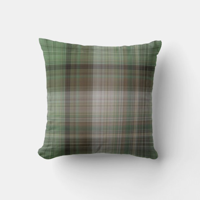Pine Forest Green and Brown Plaid Throw Pillow (Front)