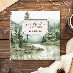 Pine Forest Lake Landscape House Cabin Guest Book